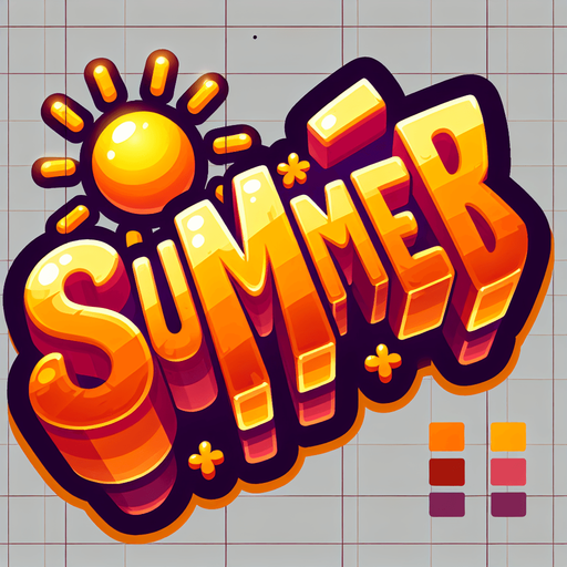 Create an SVG text design for "SUMMER" in bold cartoon style with chunky rounded letters. Add sun rays and small flower details in warm, vibrant colors.​​​​​​​​​​​​​​​​.
Single Game Texture. In-Game asset. 2d. Blank background. High contrast. No shadows.