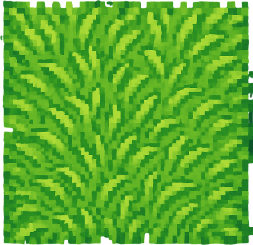 Top-down view of a single cartoon-style grass tile, seen from above, 2D game style, seamless and repeatable texture, bright colors, hand-drawn or pixel-art style, soft grass texture, 32x32 sprite..
In-Game asset.  2d.  High contrast.  No shadows