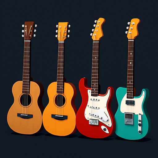 Pack of different guitars.
In-Game asset.  High contrast.  No shadows. 3D