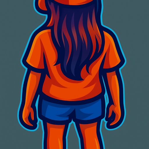 A young woman with long hair and shorts.