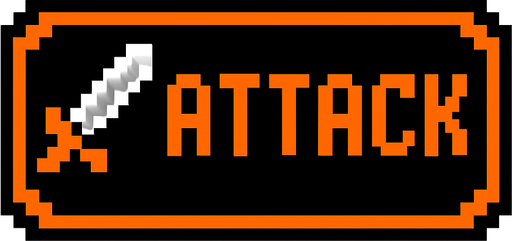 Black button with an orange outline that says "attack" and has a sword icon, pixel art.
In-Game asset.  2d.  High contrast.  No shadows