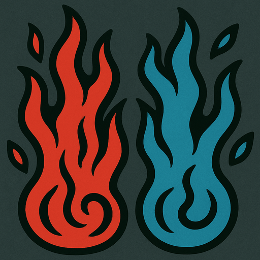 Columnas de fuego rojo y azul