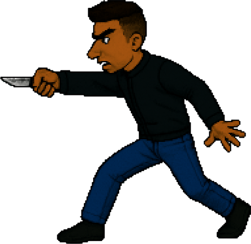 elindeki bıçakla karşısındakine saldırıp bıçaklama hareketi