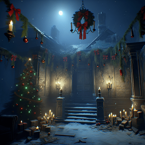 Eerie Christmas-inspired fuse similar to a resident evil room
Single Game Texture. In-Game asset. 2d. Blank background. High contrast. No shadows.