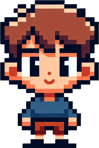 Make an 8 bit boy.
Single Game Texture.  In-Game asset.  2d.  Blank background.  High contrast.  No shadows