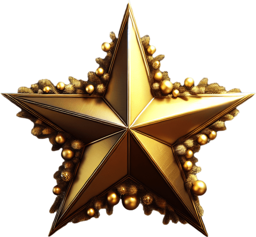 a golden christmas tree star. plastic style. Single Game Texture. In-Game asset. 2d. Blank background. High contrast. No shadows.