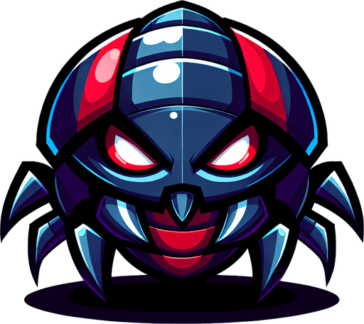 a cartoon bug. evil looking. dark blue and red color..
Single Game Texture. In-Game asset. 2d. Blank background. High contrast. No shadows.