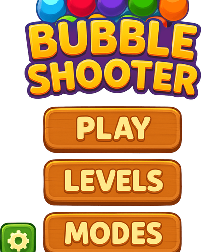 Menu de mi juego Bubble Shooter, con los ajustes, menu de niveles y modos de juego