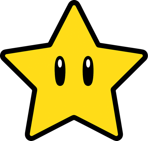 Star mario grafics no background.
In-Game asset.  2d.  High contrast.  No shadows