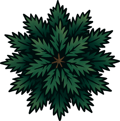 pine tree seen from above.
In-Game asset.  2d.  High contrast.  No shadows