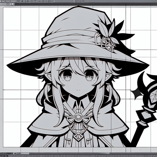 top down anime mage character.
Single Game Texture.  In-Game asset.  2d.  Blank background.  High contrast.  No shadows