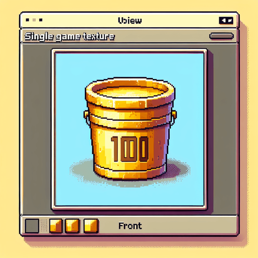 golden bucket with 100 text on it. front view. 
Single Game Texture. In-Game asset. 2d. Blank background. High contrast. No shadows. pixel. 8 bit