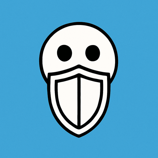 White simple circular enemy seen from above, black outline. Black eyes, with a single shield in-font of it. Black and white only. Blue background.