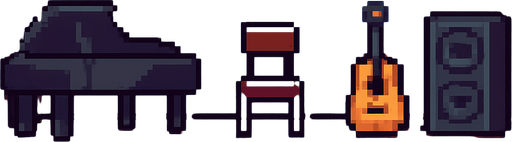 Traditional Concert stage pixel art 2d.
In-Game asset.  2d.  High contrast.  No shadows horizontal