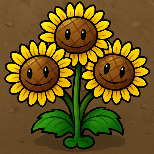 Triple girasol de plantas vs zombies.
In-Game asset.  2d.  High contrast