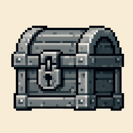 2d pixel bir demir hazine kutusu.
In-Game asset.  2d.  High contrast.  No shadows