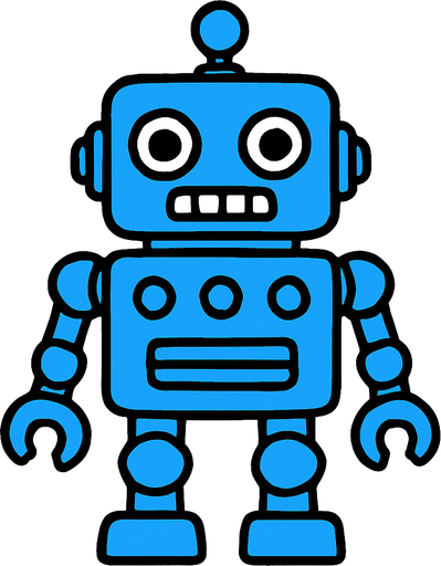A blue robot toy.
In-Game asset.  2d.  High contrast.  No shadows