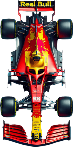 Photorealistic RedBull f1 car top view. 
Replace RedBull text to RealBull text.