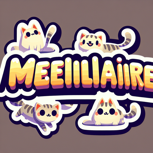 Text saying 'Memellionaire'. cute, cartoony font. looks like a sticker. feline themed.
Single Game Texture. In-Game asset. 2d. Blank background. High contrast. No shadows.
