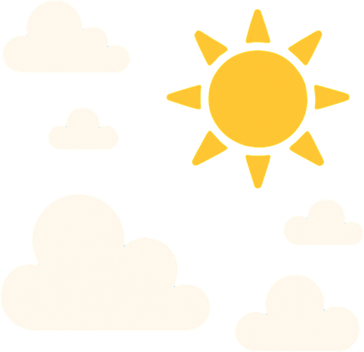 Un fondo todo celeste con nubes y un sol.
In-Game asset.  2d.  High contrast.  No shadows