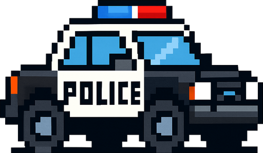 2d pixel art police car.
In-Game asset.  2d.  High contrast.  No shadows