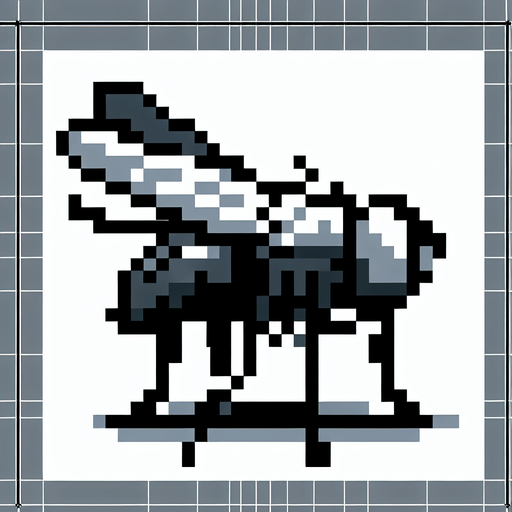 pixel fly facing left.
Single Game Texture.  In-Game asset.  2d.  Blank background.  High contrast.  No shadows