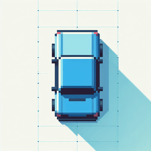 Top-down view of a simple blue car in pixel art style, 64x64 size, designed for an endless driving game, minimal detail, arcade style".
Single Game Texture.  In-Game asset.  2d.  Blank background.  High contrast.  No shadows