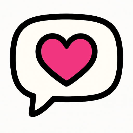 Create a cute speech bubble with a heart.
In-Game asset.  2d.  High contrast.  No shadows