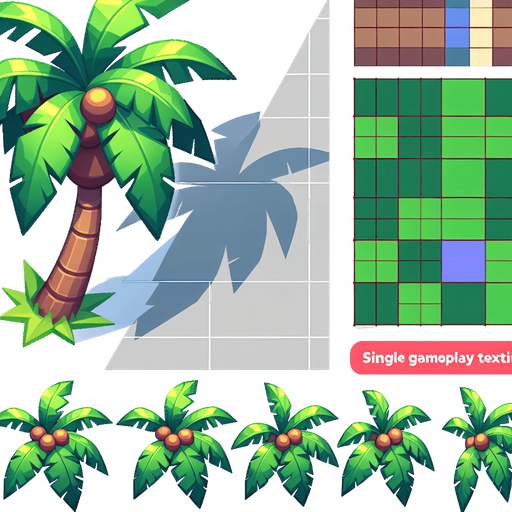 make an image of a cartoon palm tree branch seen from the side

Single Game Texture. In-Game asset. 2d. Blank background. High contrast. No shadows.