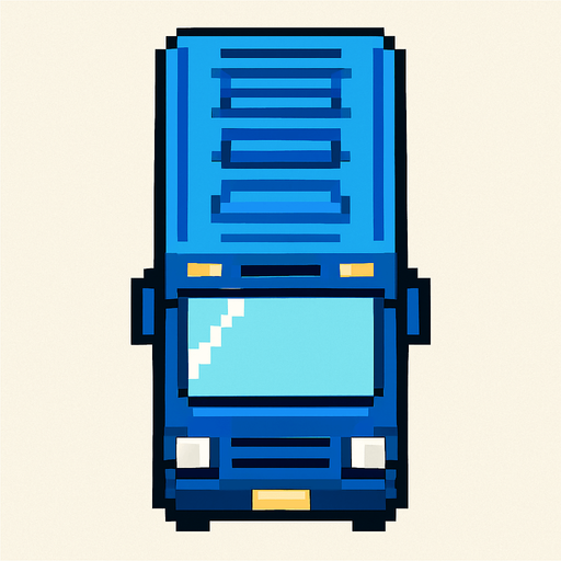 Pixel art mavi otobüs kuş bakışı.
In-Game asset.  2d.  High contrast.  No shadows