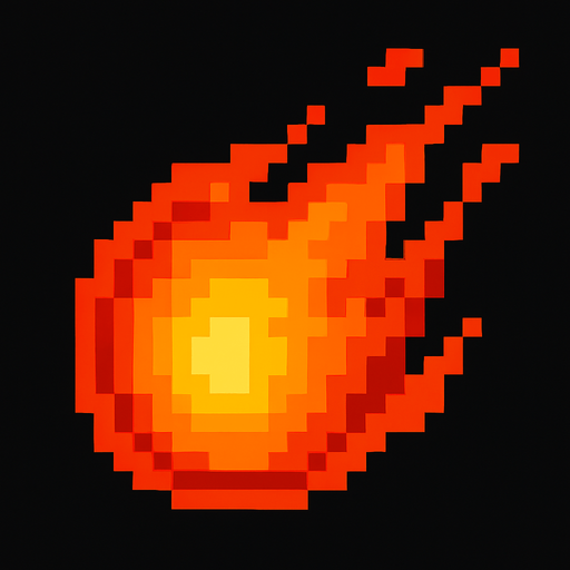 pixel fireball.
In-Game asset.  2d.  High contrast.  No shadows