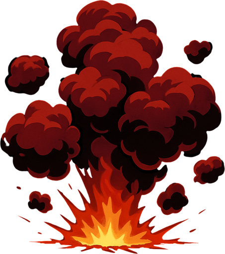varias nubes de Humo color rojo un poco oscuro saliendo de una explosión.
In-Game asset.  High contrast