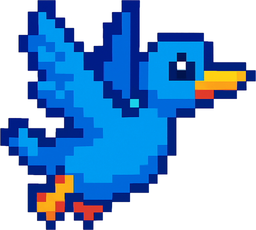 pixart blue duck flying.
In-Game asset.  2d.  High contrast.  No shadows