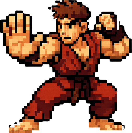 aduket pozu vermiş pixel bir adam avucunun içi boş olsun.
In-Game asset.  2d.  High contrast.  No shadows