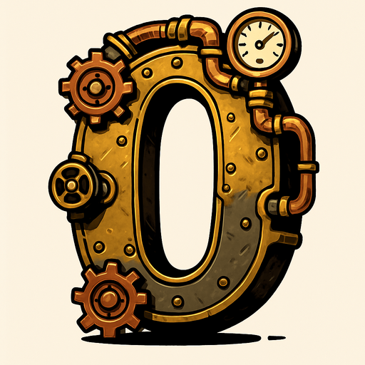 un 0 es estilo steampunk.
In-Game asset.  2d.  High contrast.  No shadows