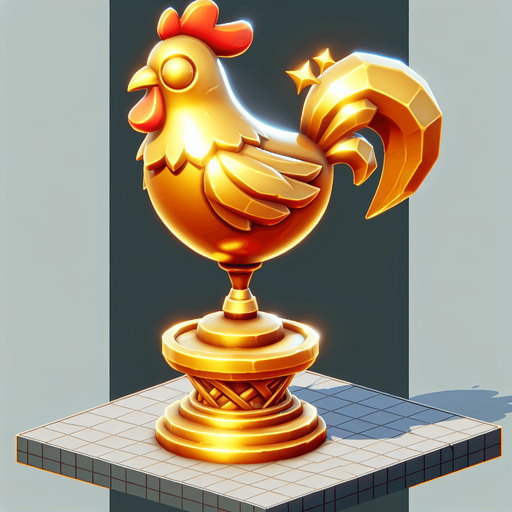 Golden chicken trophy.
Single Game Texture.  In-Game asset.  2d.  Blank background.  High contrast.  No shadows
