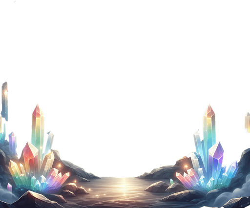 Backdrop: A crystal cavern with refracted light beams splitting into vibrant colors.

Colors: Radiant rainbow hues with a soft, dark background.

Details: Floating crystals and magical glowing particles..
Single Game Texture. In-Game asset. 2d. Blank background. High contrast. No shadows.
