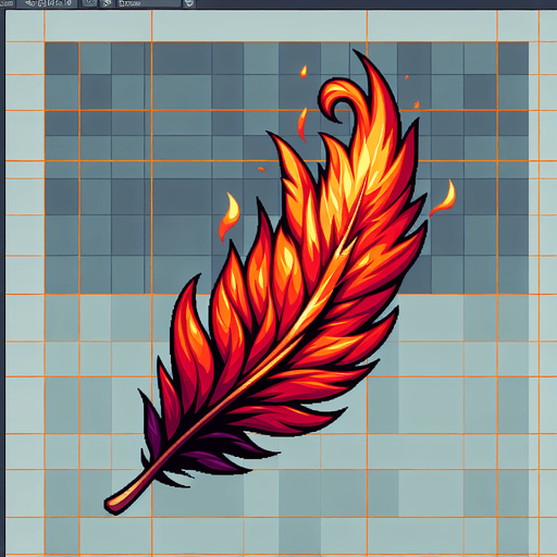 A sprite sheet of Phoenix feathers. Single feather..
Single Game Texture. In-Game asset. 2d. Blank background. High contrast. No shadows.