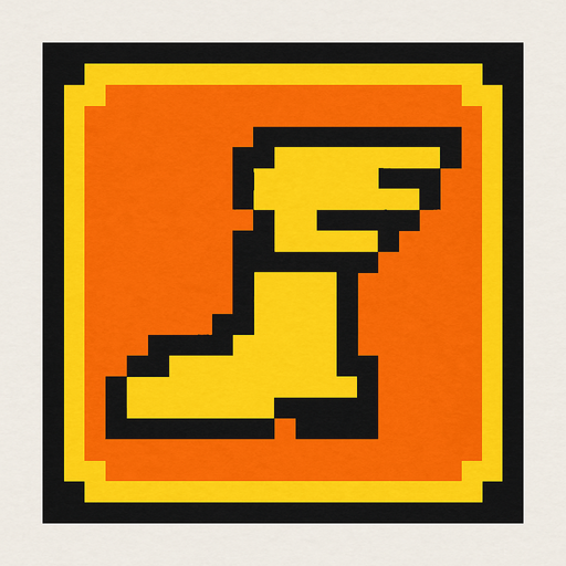 8x8 pixel  movement speed powerup icon. boot with wings.
In-Game asset.  2d.  High contrast.  No shadows. Black outline