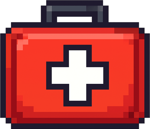 Un botiquín en estilo pixel art y sin fondo.
In-Game asset.  2d.  High contrast.  No shadows