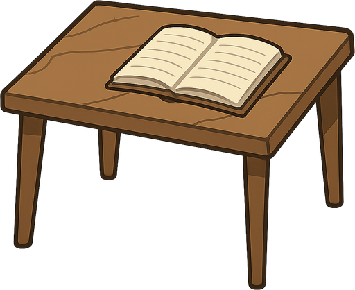 Bir masa ve üstünde defter
. No background. Transparent background. Blank background. No shadows. 2d. In-Game asset. flat