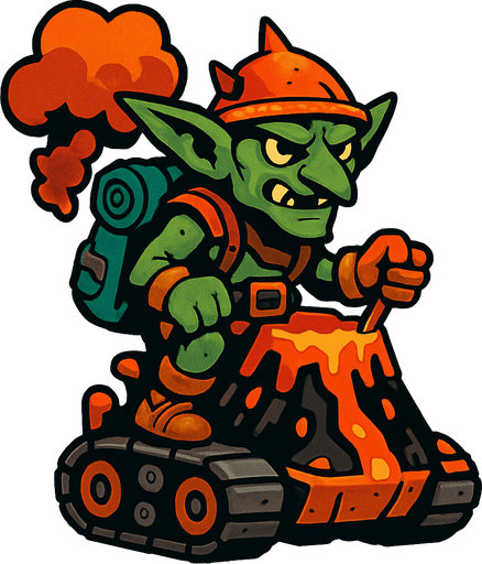volkanik gezgini goblin.
In-Game asset.  2d.  High contrast.  No shadows