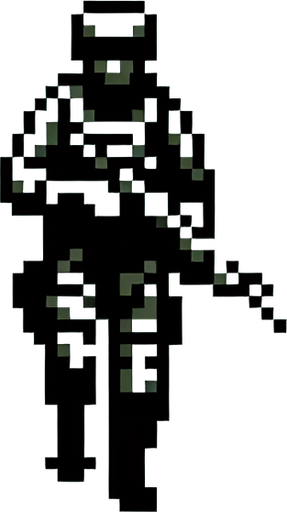 A single soldat walking downard in a 16 bit style Single Game Texture. In-Game asset. 2d. Blank background. High contrast. No shadows.