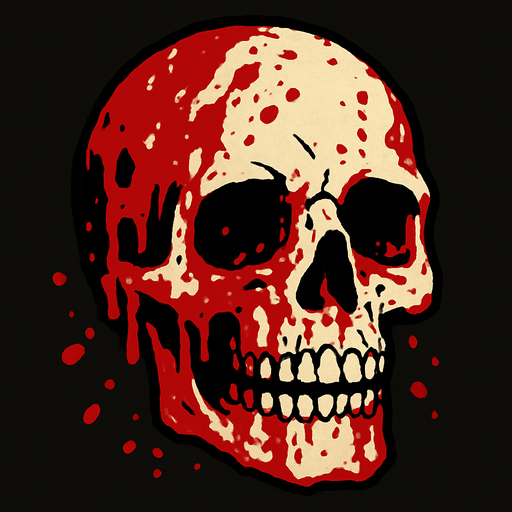 Skull head bloody.
In-Game asset.  2d.  High contrast.  No shadows