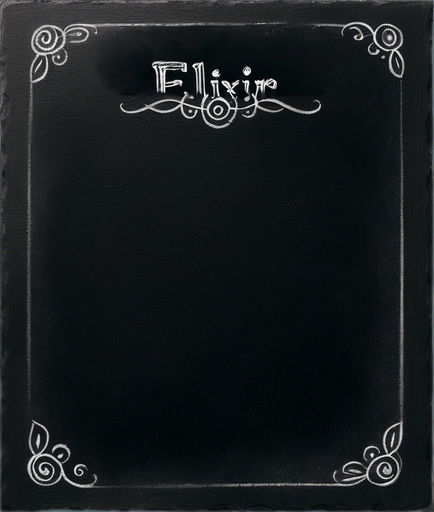 Word "ELIXIR" written in chalk