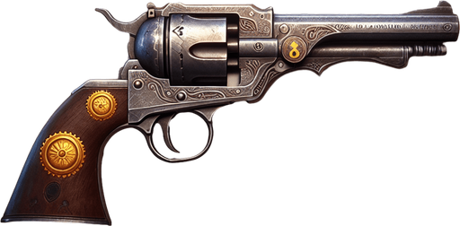 Card Title: Dr. Mann’s Six-Shooter

Subtitle: Ole Reliable

Type: Weapon, Ranged

Description: A revolver used by infamous Foundation doctor Everett Mann. Bonus to accuracy. Bonus to damage vs. undead. Bonus to lunacy.

Stats: +10 ATK / +3 ACC.
Single Game Texture.  In-Game asset.  2d.  Blank background.  High contrast.  No shadows