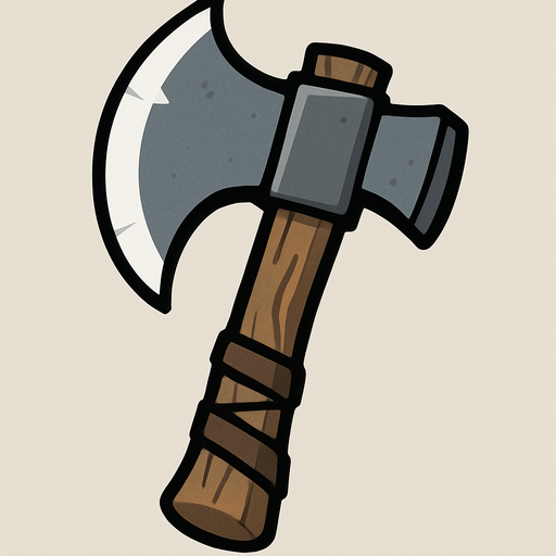 Has un hacha medieval que su lado afilado este de frente estilo cartoon.
In-Game asset.  2d.  High contrast.  No shadows