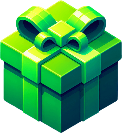 A big green christmas gift, isometric view Single Game Texture. In-Game asset. 2d. Blank background. High contrast. No shadows.