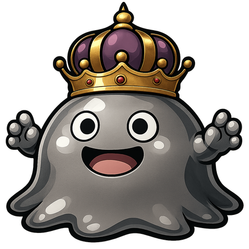 picture of a cute massive enemy king metal slime monster inspired by dragon quest and ragnarok online..
In-Game asset.  2d.  High contrast.  No shadows