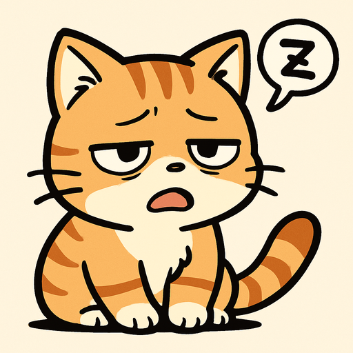 Cute tired cat manga cartoon style.
In-Game asset.  2d.  High contrast.  No shadows